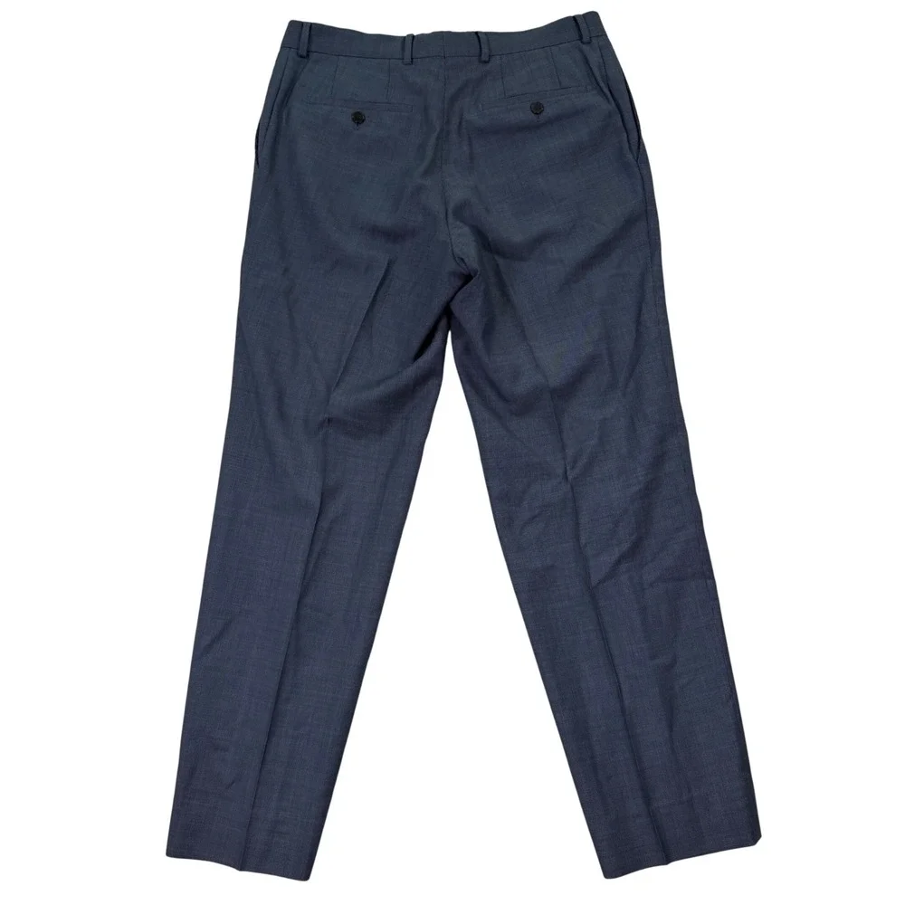 Hugo Boss Mens 33x31 Dress Pants Blue Virgin Wool Flat Front Straight Leg Casual